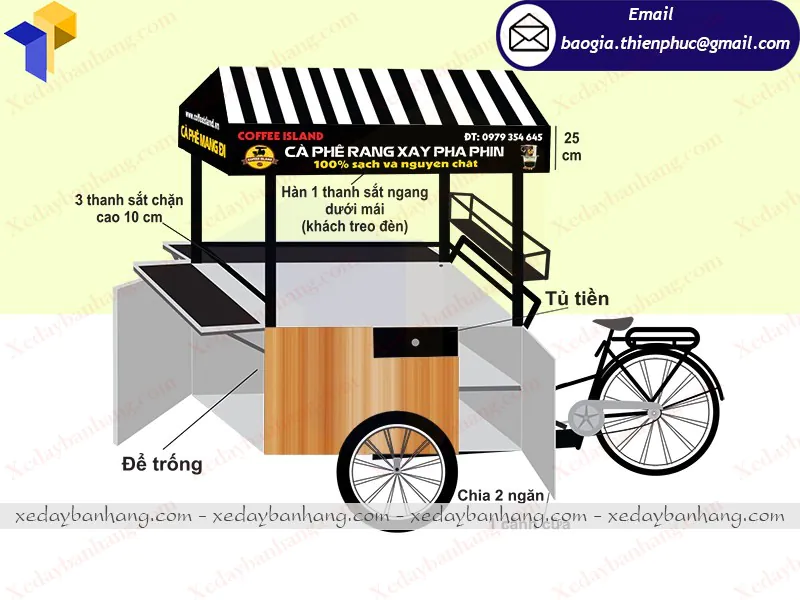 thiết kế xe đạp bán cafe