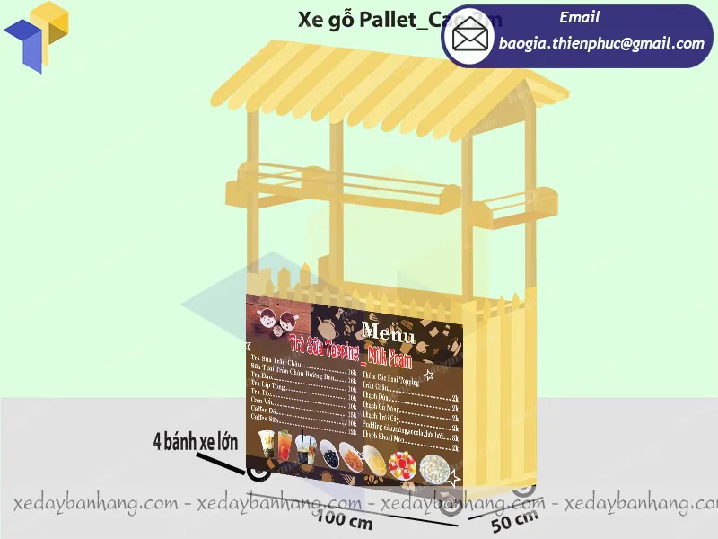 quầy gỗ bán trà sữa đường đen