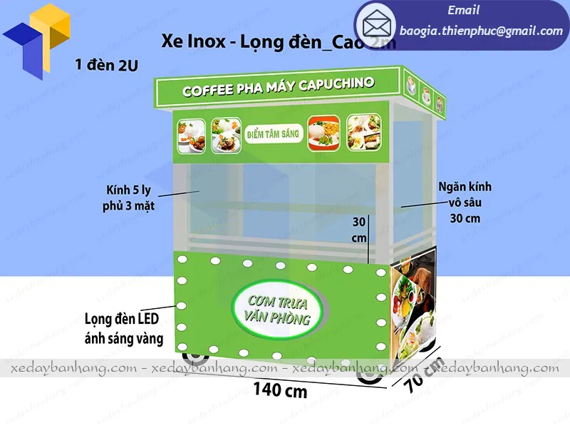 thiết kế xe bán cơm inox