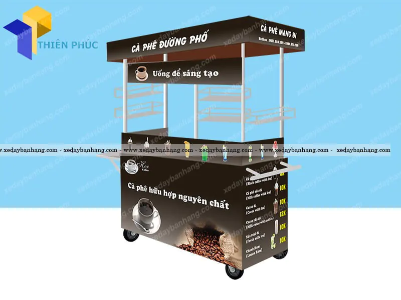 Xe bán cafe lưu động bằng inox bền đẹp XDIN29