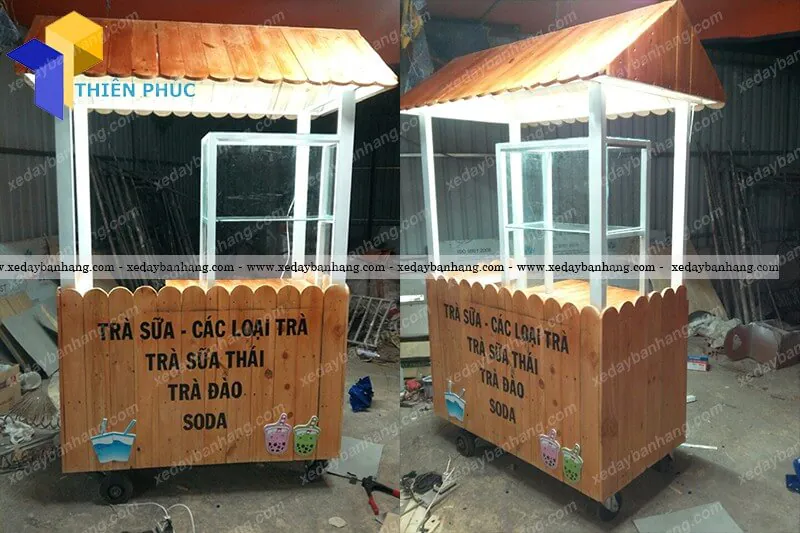 Xe trà sữa bằng gỗ ốp khung sắt bền đẹp chắc chắn XDSG03