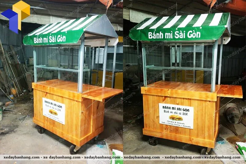 Xe gỗ bán bánh mì sài gòn bền đẹp XDSG11