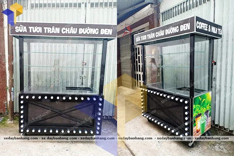 Quầy xe bán trà sữa đường đen khung đèn led_XDALU233