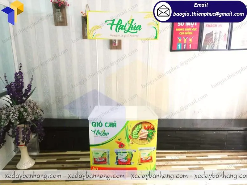 Cở sở đóng booth nhựa sampling nhãn hiệu CHẢ GIÒ giá rẻ