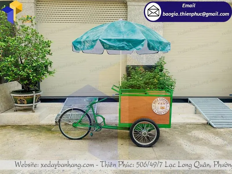 Độc đáo mô hình kinh doanh xe đạp bán cafe có ô che giá rẻ