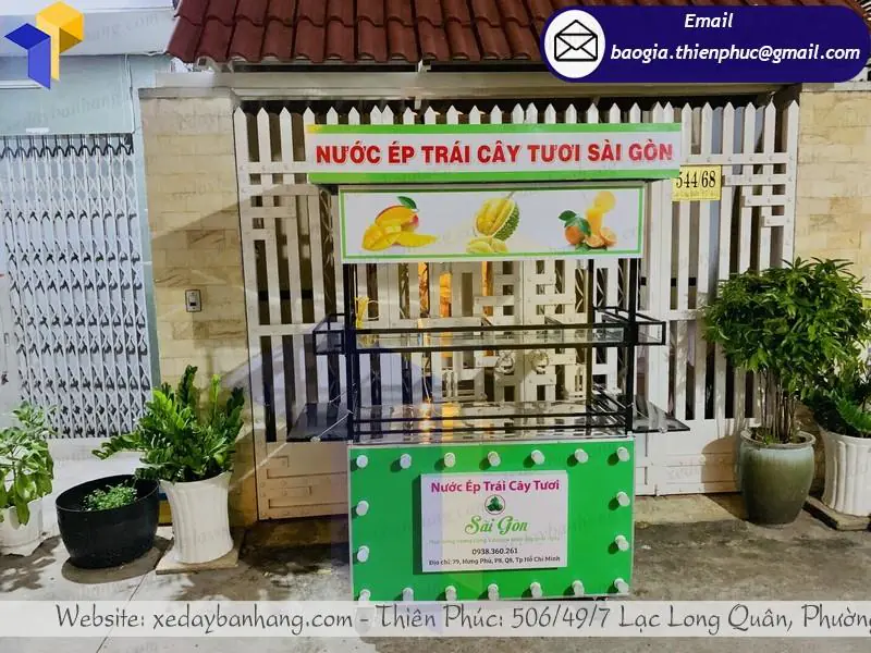 Xe bán sinh tố nước ép giá rẻ có lọng đèn led siêu sáng