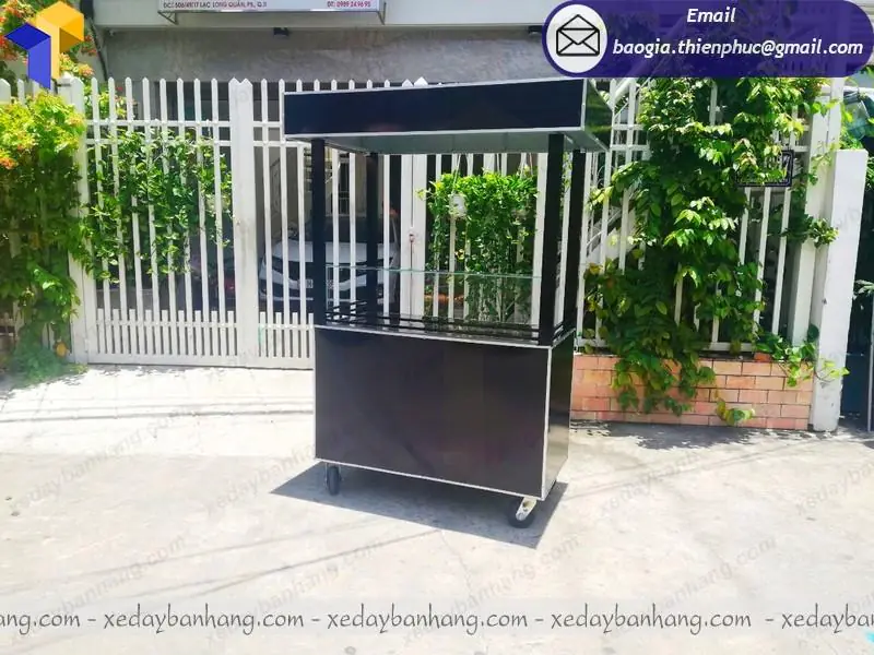 Xe bán cà phê nước giải khát tông đen cá tính khung sắt bền