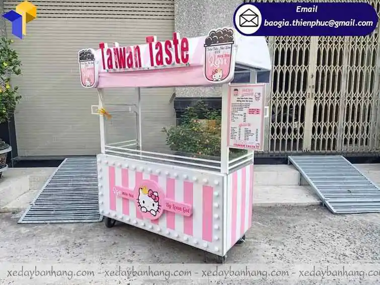 xe sắt bán trà sữa Đài Loan màu hồng